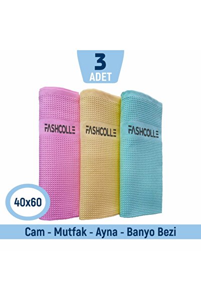 Fashcolle 3'lü Mikrofiber Temizlik Bezi 3lü Paket 40x60cm Cam, Vitrin, Mutfak, Araba Bezi
