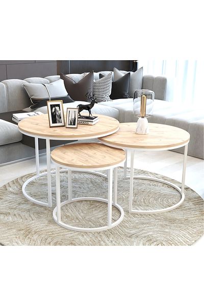 Türkiye 3 Pieces Modern Stackable Round Nesting Table Set Luxury Minimalist Stacking Coffee Tables With 12mm