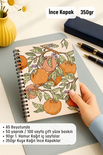 Eldesen Tasarım Set of 2 Dotted Notebooks, A5 Size 50 Sheets 100 Pages Set of 2, Fruit