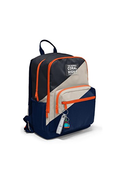Coral High Navy Blue Dark Gray Beige Colored School Backpack 23693