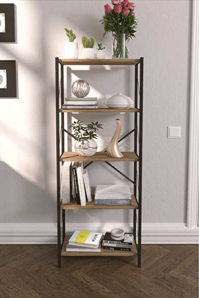 DizaynMotion 150 Cm 5 Raflı Kitaplık - Ceviz Rengi