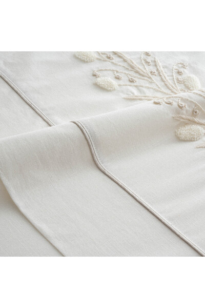 Ecocotton Lilya King Size Duvet Cover Set 100% Organic Cotton Linen Hand Embroidered Cream 240x220 Cm