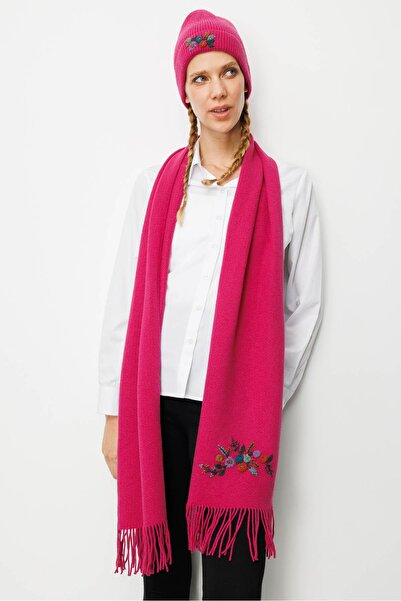 Desen Triko Women's Single Side Rococo Embroidery Embroidered Wool Kaşkol Sırfı