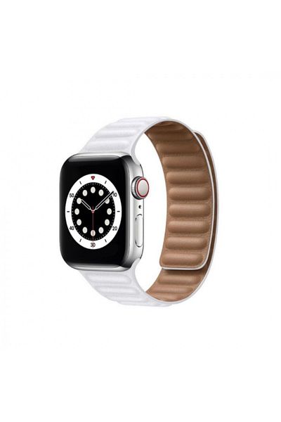 OEM Curea magnetică din piele compatibilă cu Apple Watch 42/44/45/49 mm, reglabilă, albă