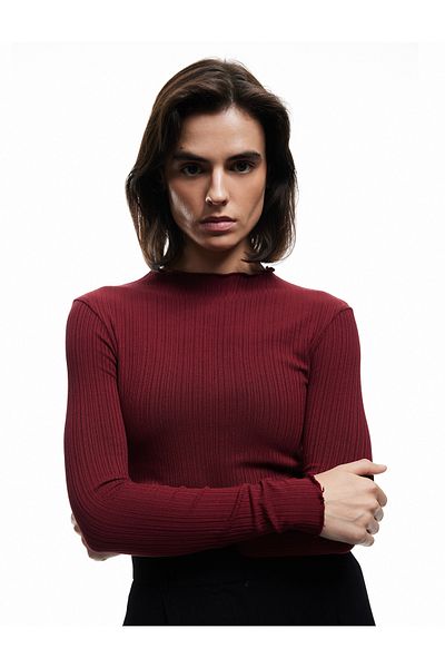 Koton Camisole Viscose Slim Fit Long Sleeve Lightweight Stand Collar T-Shirt