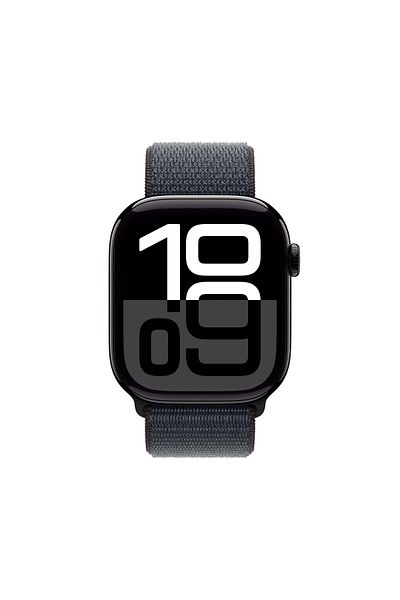 Apple ساعة Series 10 GPS مقاس 46 مم بهيكل من الألومنيوم باللون الأسود النفاث مع حزام رياضي Ink