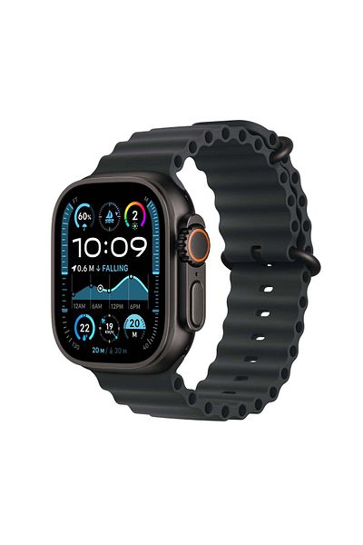 Apple ساعة Ultra 2 GPS + Cellular 49 مم هيكل من التيتانيوم الأسود مع حزام Ocean الأسود