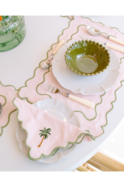 Mariaida home Ondulado Palm Tree Amerikan Servis Peçete Set Açık Pembe
