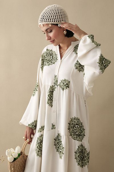 InStyle Single Color Ethnic Green Viscose Dress