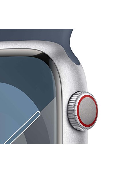Apple Watch Series 9 GPS + Cellular 45mm Silver Aluminium Case with Storm Blue Sport Band - M/L
