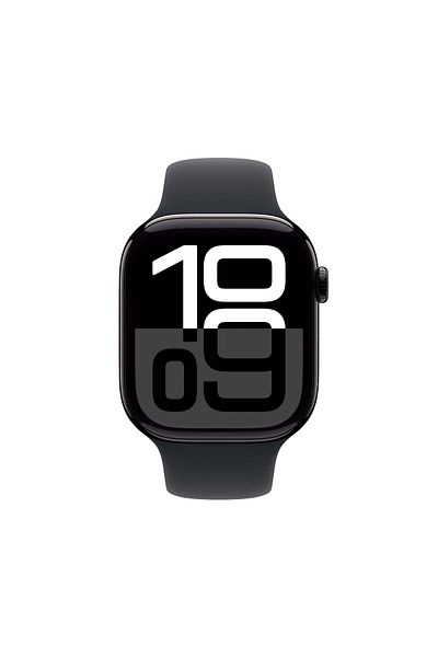 Apple ساعة سيريس 10 جي بي إس 46 مم هيكل من الألومنيوم باللون الأسود مع حزام رياضي أسود - مقاس M/L