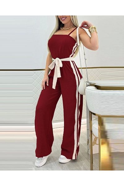 Silerra Women's Rope Strap Strapless Waist Belted Viscose Two Thread Jumpsuit