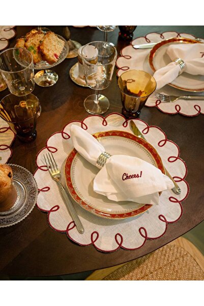 Mariaida home Lisboa Amerikan Servis Peçete Set Beyaz Bordo