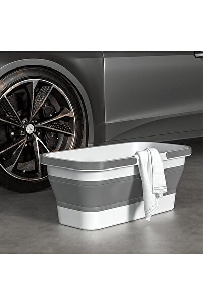 awwaline Foldable Multi-Functional Plastic Basin, awwaline, White/Grey, 10 Liters