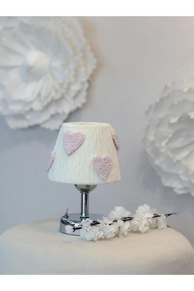 Maison Avf Punch Kadife Pembe Kalp Detaylı Masa Lambası Alt Gümüş Kablosuz Ma...