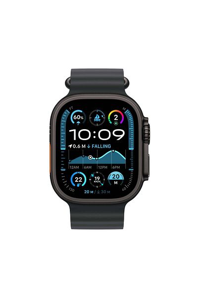 Apple ساعة Ultra 2 GPS + Cellular 49 مم هيكل من التيتانيوم الأسود مع حزام Ocean الأسود