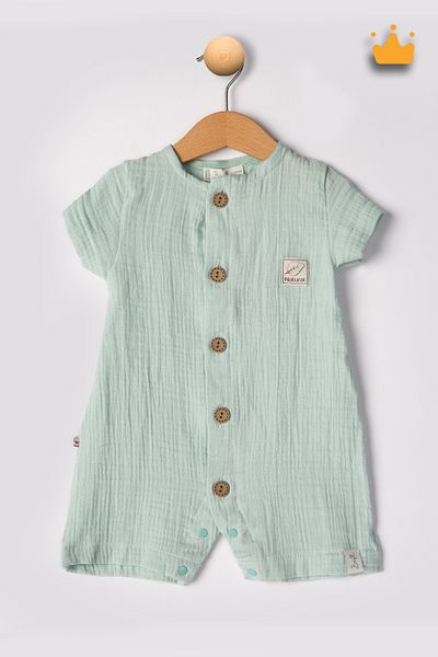 Begisa Cotton Baby Girl and Boy Short Sleeve Jumpsuit 22404 Mint