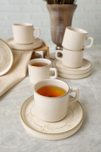 Keramika Taupe Bloom Stackable Tea Set 12 Pieces for 6 People 22520-28