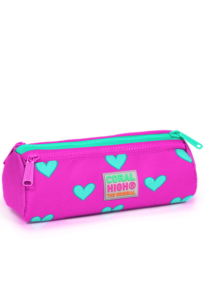 Coral High Geantă pentru stilou cu trei compartimente cu model de inimă roz 2...