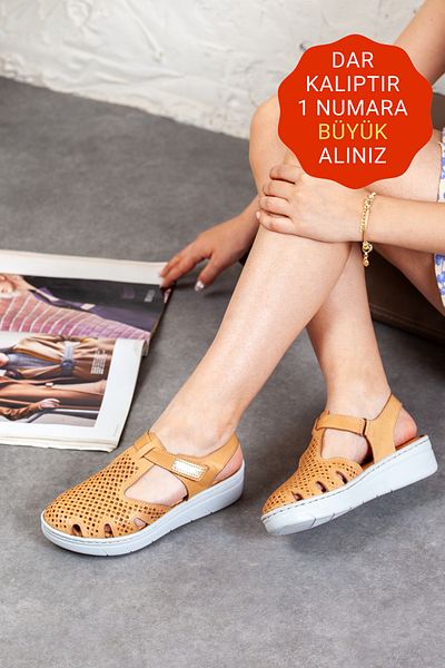Adım Adım Women's Genuine Leather Closed-Front Orthopedic Sandals