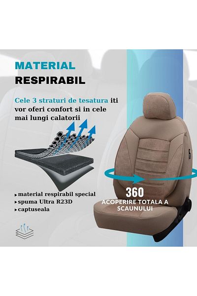 SMARTIC Huse scaune auto, Diamond, 11 piese, compatibile airbag, rabatabile, 3 straturi de material