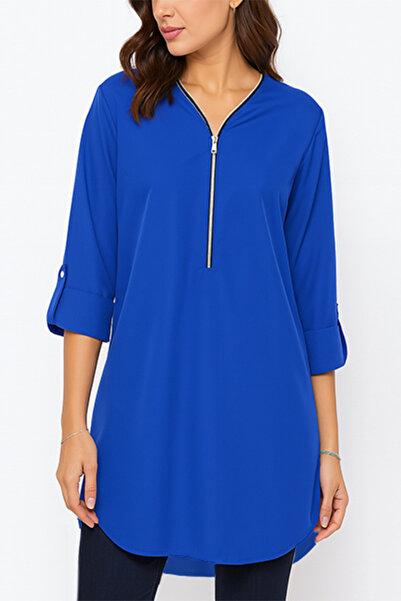 dorbe v neck zipper closure women fashion outerwear blouse tunics top