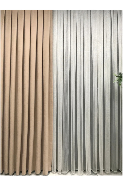 CY HOME Bej Fon Perde 1/3 Sık Pile (TEK KANAT)