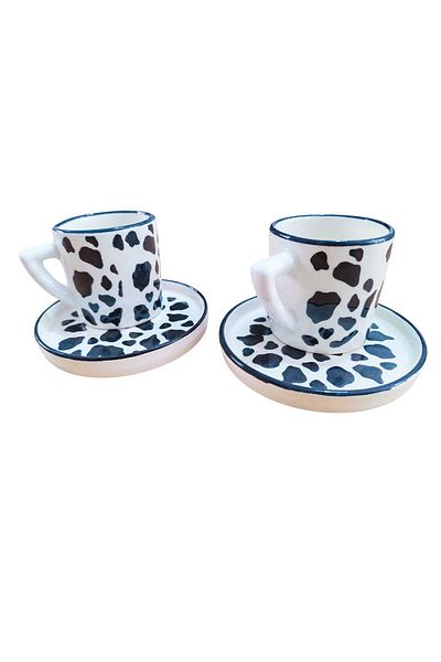 Ganita home Coffee Cup Black Spotted 2 Person 4 Piece Double 100 Ml/New