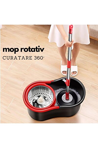 OEM Περιστροφική σφουγγαρίστρα με κουβά - 3 σε 1, Δοχείο από ανοξείδωτο ατσάλι, 8 λίτρα, Ρυθμιζόμενη λαβή, Υλικό υψηλής ποιότητας - Οποιαδήποτε επιφάνεια