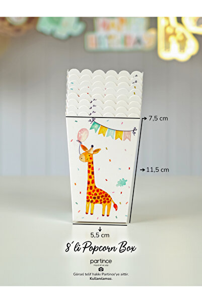 partince Safari Tema 8'li Popcorn Patlamış Mısır Kutusu