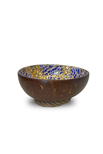 Coconut Products Mavi & Gold Desenli Hindistan Cevizi Kase