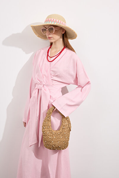 EMNORA Püsküllü Etnik Hasır Şapka Natürel