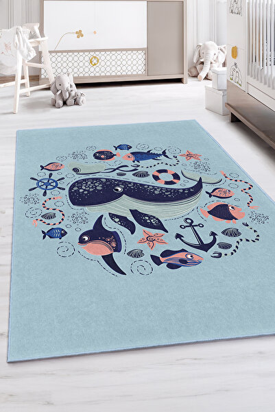 Realhomes Deniz Temalı Canlı Renkli Çocuk Odası Yıkanabilir Kaymaz Taban Halı