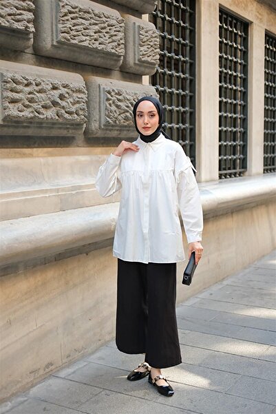 LOCCO Cămașă cu fundă albă - Femei, mâneci cu șireturi