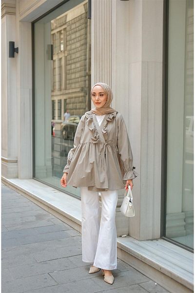 LOCCO Tunica Hijab Gri - Legata lateral si cu volane
