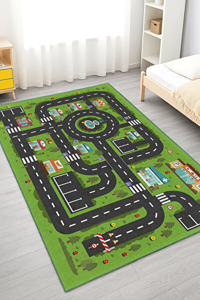 Realhomes Renkli Yol Temalı Çocuk Odası Yıkanabilir Kaymaz Taban Halı