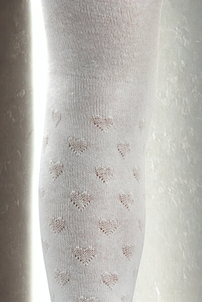 KARDEŞLER ÇORAP Girl's Cotton Heart Pattern Pantyhose White