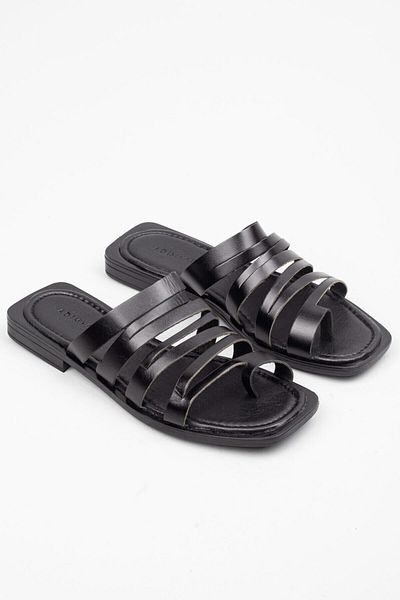 Adım Adım Genuine Leather Women's Black Slippers