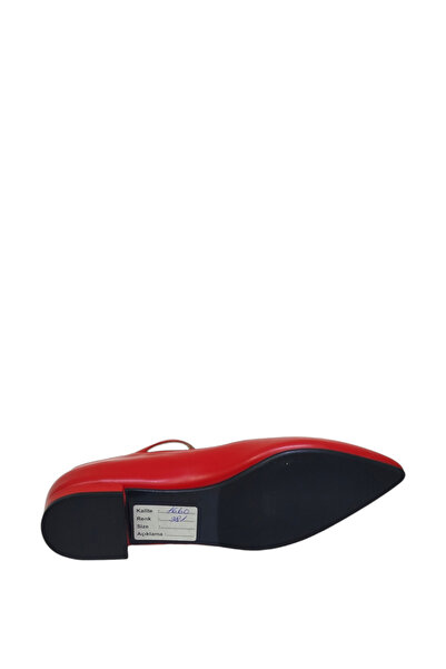 DRY SHOES Hakiki Deri Kırmızı Kadın Babet Ayakkabı Sivri Burun Bantlı Tokalı Büyük Küçük Numara DRY-1660