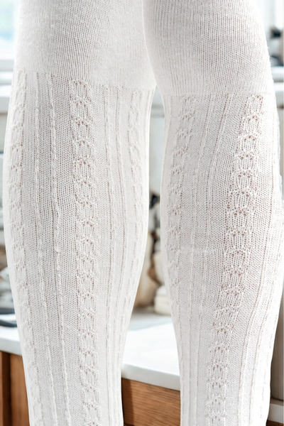 KARDEŞLER ÇORAP Girl's Cotton Chain Pattern Pantyhose White