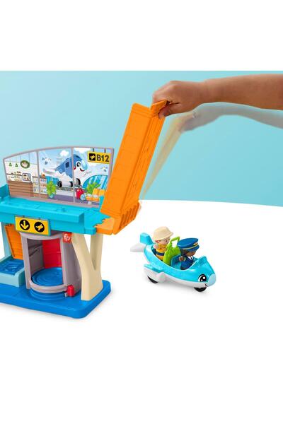 Little People Fisher-Price Little People Eğlenceli Havaalanı, uçak ve 3 aksesuar, bebekler için oyun seti HTJ26