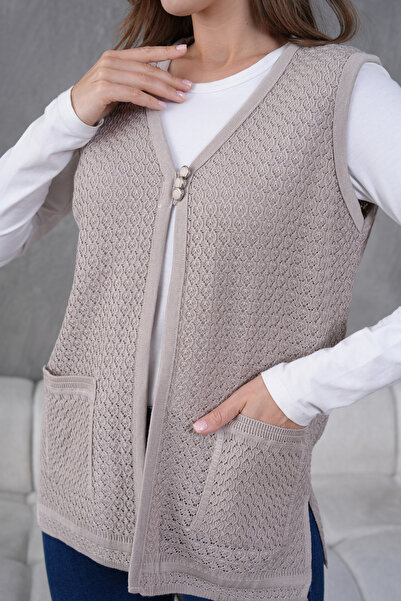 Lamierra Kadın Mevsimlik Örgü Modelli Önü Üç Düğmeli Çift Cepli Merserize Dok...