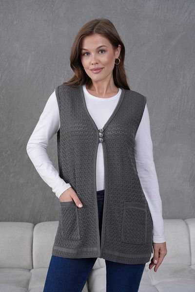 Lamierra Mercerized Woven - Mother Classic Vest with Three Buttons on the Front and Double Pockets
