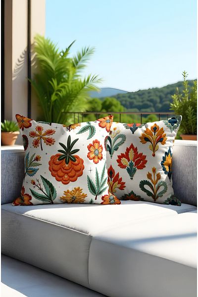 CANİLA Modern Embroidered Patterned Digital Printed Throw Pillow Cover. Double Sided Pillow Cover with Hidden Zipper