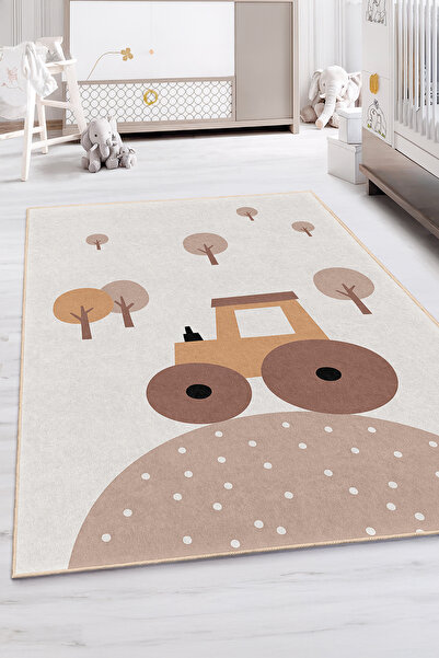 Realhomes Tekerlekli Traktör Temalı Çocuk Odası Yıkanabilir Kaymaz Taban Halı
