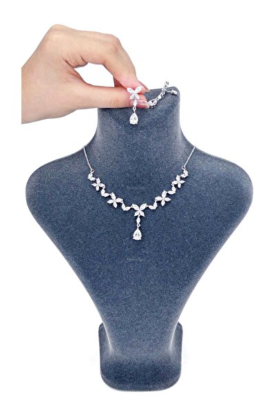 Neon Takı by Atalay Set, Zirkon Taşlı, Kararmayan Çelik, Kolye ve Küpe, Karar...