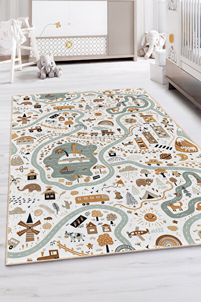 Realhomes Hayvan ve Doğa Temalı Canlı Renkli Çocuk Odası Yıkanabilir Kaymaz T...