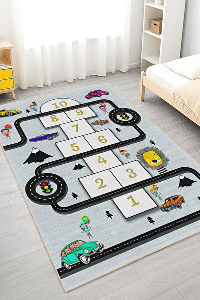 Realhomes Yolda Oynayan Araçlar Temalı Çocuk Odası Yıkanabilir Kaymaz Taban Halı