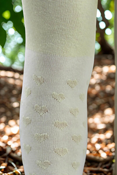 KARDEŞLER ÇORAP Girl's Cotton Heart Pattern Pantyhose Yellow