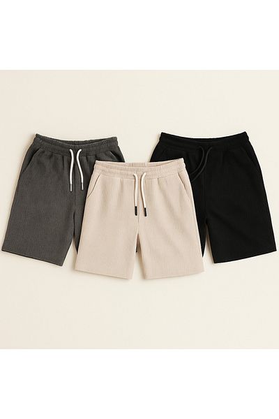 Sarkastik& Men's 3-Piece Smoked-Beige-Black Cotton Slim Shorts Alc010033